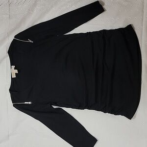 Michael Kors Black Ruched Shoulder Zip Long Sleeve Top Medium